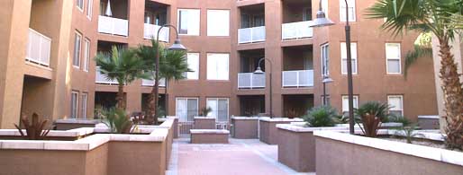 Freshly painted apartment courtyard.